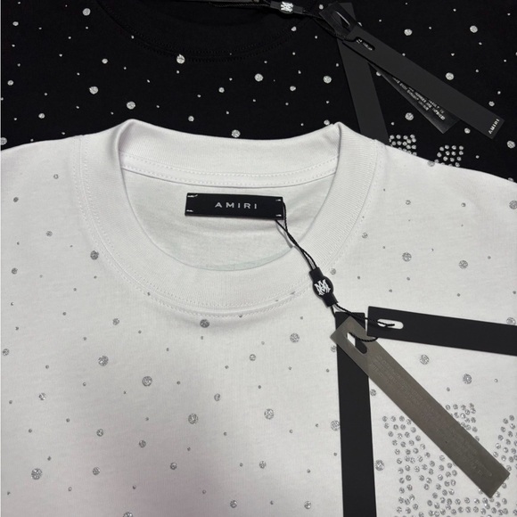 AMIRI Black & White Crystal Logo Short Sleeve Tee - Picture 7 of 7
